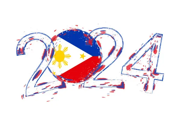 2024 Año Estilo Grunge Con Bandera Filipinas — Vector de stock