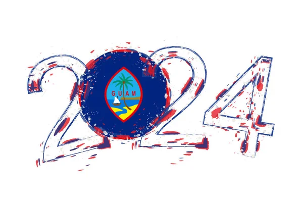 2024 Año Estilo Grunge Con Bandera Guam — Archivo Imágenes Vectoriales