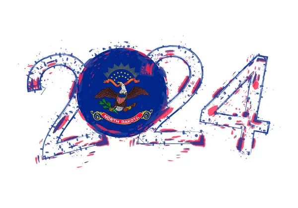 2024 Año Estilo Grunge Con Bandera North Dakota — Vector de stock