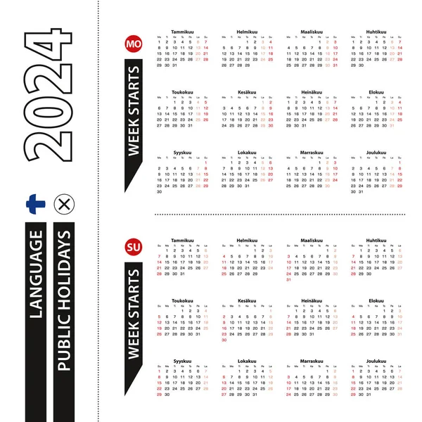 2024 Fince takviminin iki sürümü, Pazartesi 'den itibaren hafta ve Pazar' dan itibaren başlar.