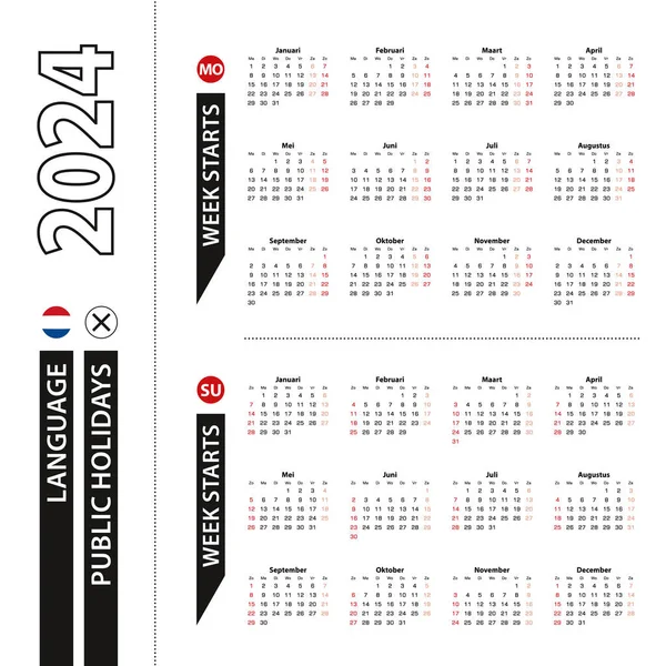 Dwie Wersje Kalendarza 2024 Języku Niderlandzkim Tydzień Zaczyna Się Poniedziałku — Wektor stockowy