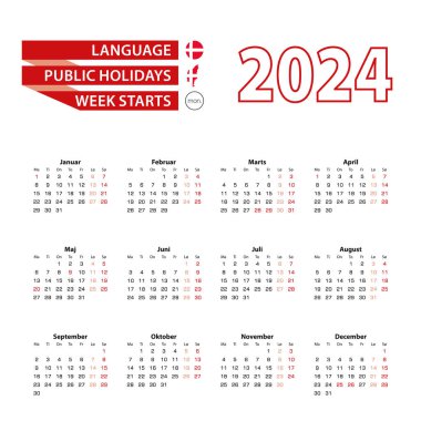 2024 yılında Danimarka 'da resmi tatillerle birlikte Danimarka dilinde 2024 takvim.