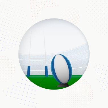 Rugby topu, sahada ragbi direkleri, daire vektör simgesi. Vektör illüstrasyonu.