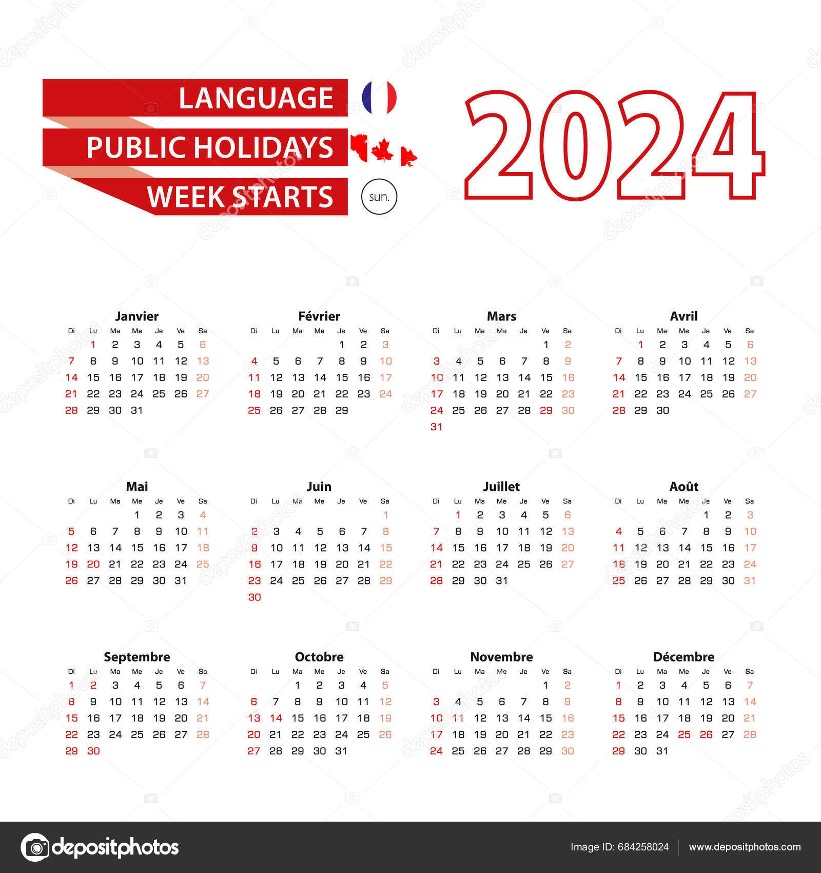Calendar 2024 French Language Public Holidays Country Canada Year 2024
