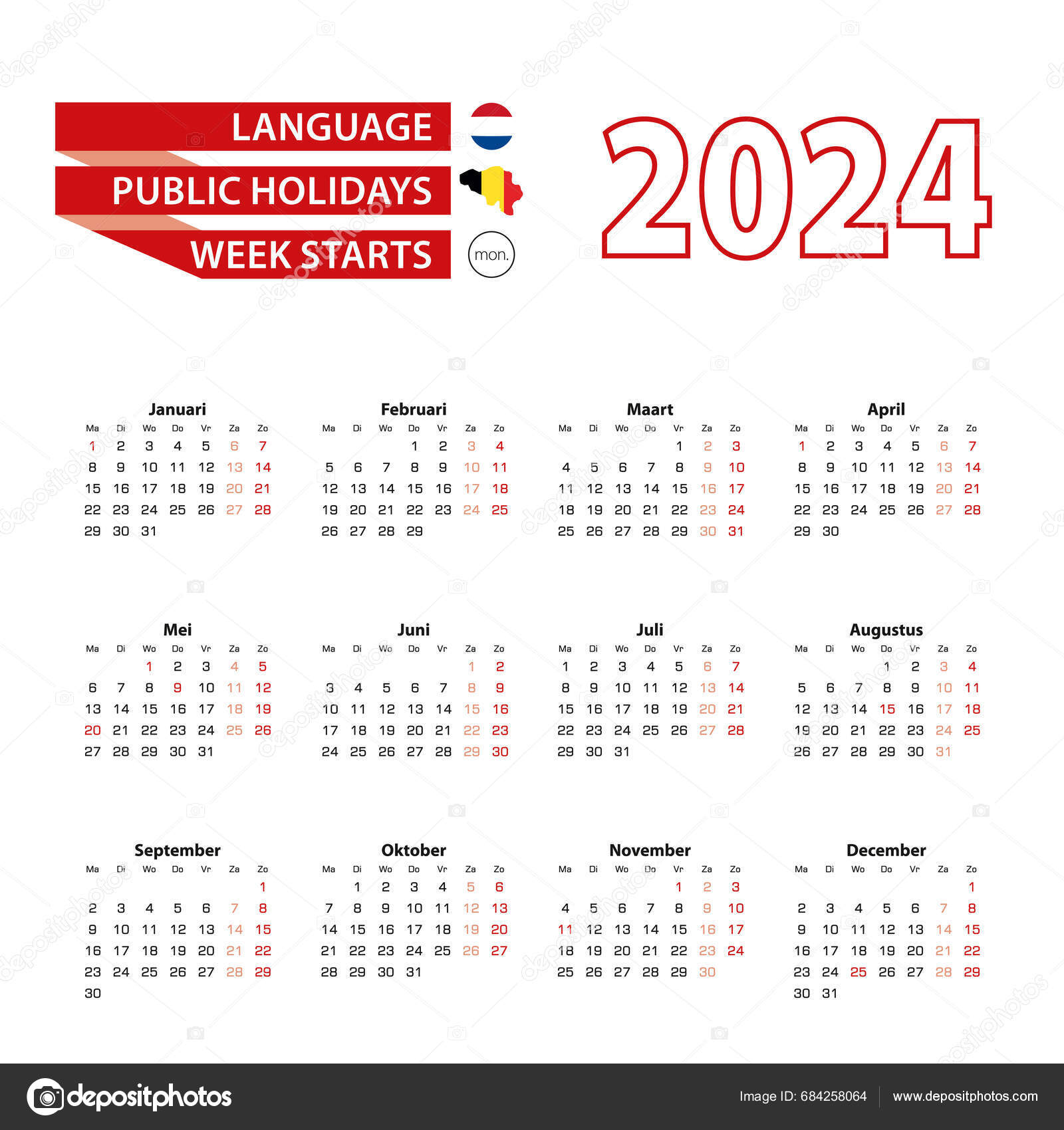 Calendar 2025 French Language Public Holidays Country Belgium Year 2025 Stock Vector by ©boldg