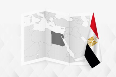 Mısır 'ın gri tonlarında bir haritası. Bir tarafında Mısır bayrağı asılı. Pek çok haber türü için vektör haritası.