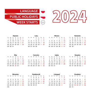 2024 yılında Polonya 'da resmi tatillerle birlikte 2024 sayılı takvim.