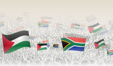 Filistin ve Güney Afrika coşkulu bir kalabalığın bayraklarını sallıyor..