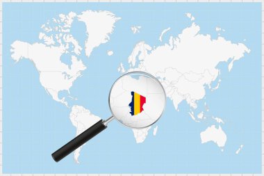 Büyüteç, Chad 'in haritasını dünya haritasında gösteriyor..