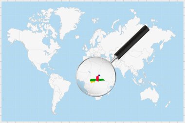 Büyüteç, bir dünya haritasında Orta Afrika Cumhuriyeti haritasını gösteriyor.