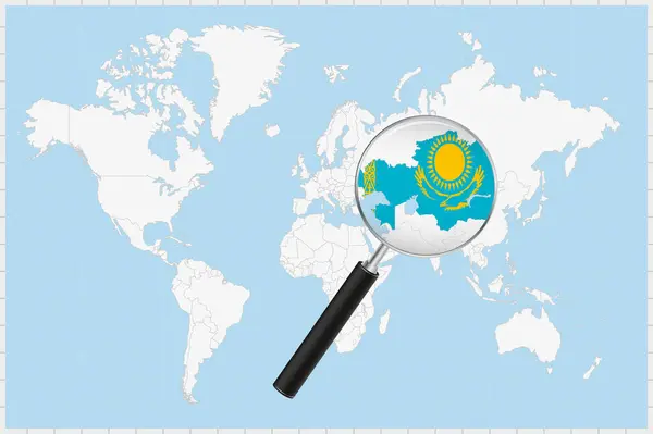 Magnifying Glass Showing Map Kazakhstan World Map — Stock Vector