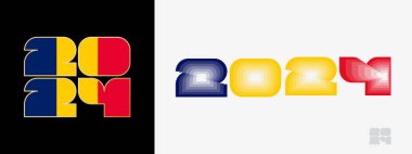 2024 yılında Chad bayrağı ve Chad bayrağı renginde. Mutlu yıllar 2024 İki farklı stilde.