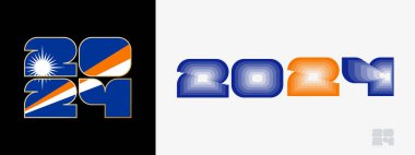 Marshall Adaları bayrağı ve Marshall Adaları bayrağı renginde 2024 yılı. Mutlu yıllar 2024 İki farklı stilde.