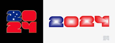 Samoa bayrağı ve Samoa bayrağı renginde 2024 yılı. Mutlu yıllar 2024 İki farklı stilde.