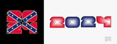 Konfederasyon bayrağı ve Konfederasyon bayrağı renginde 2024 yılı. Mutlu yıllar 2024 İki farklı stilde.