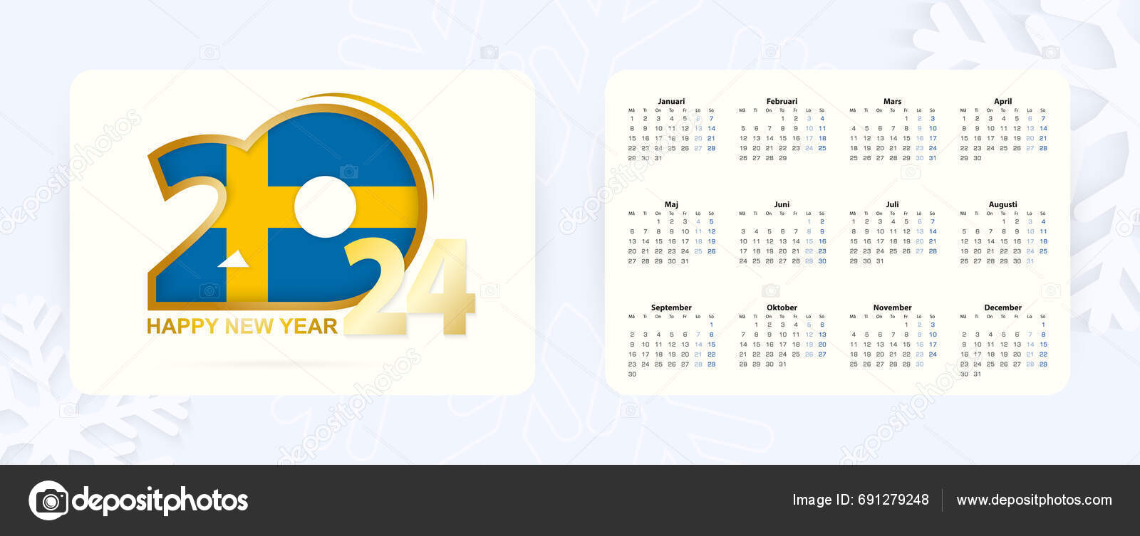 Horizontal Pocket Calendar 2024 Swedish Language New Year 2024 Icon