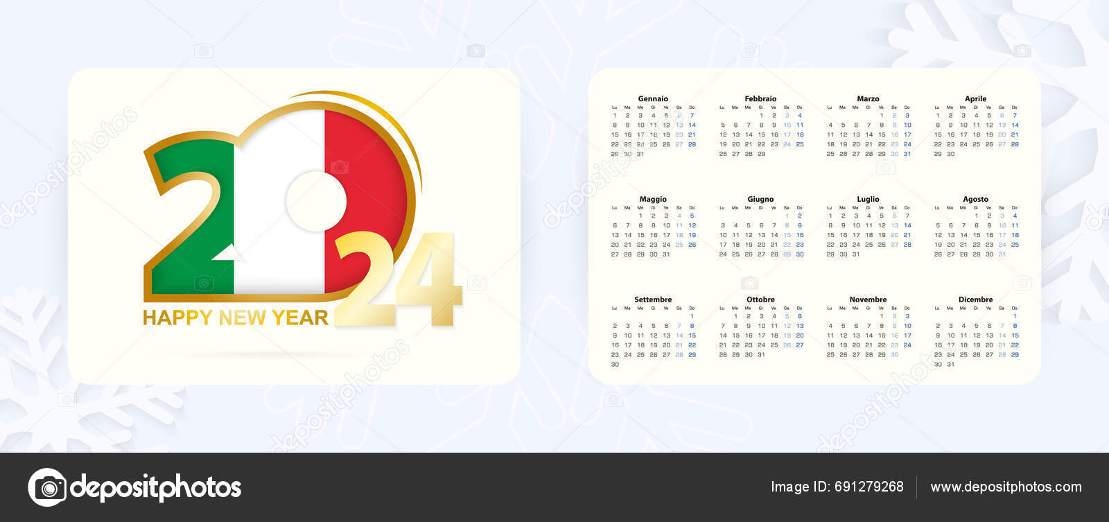 Horizontal Pocket Calendar 2024 Italian Language New Year 2024 Icon