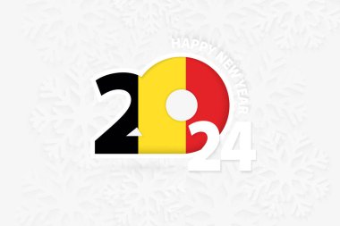 Yeni Yıl 2024 Belçika için kar tanesi arkaplanı.