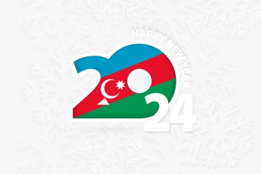 Yeni Yıl 2024 Azerbaycan için kar tanesi arka planında.