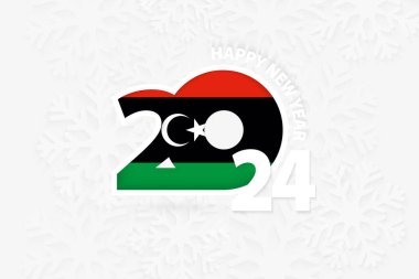 Yeni Yıl 2024 Libya için kar tanesi arkaplanı.