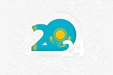 Yeni Yıl 2024 Kazakistan için kar tanesi arka planında.