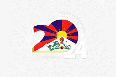 Yeni Yıl 2024 Tibet için kar tanesi arkaplanı.