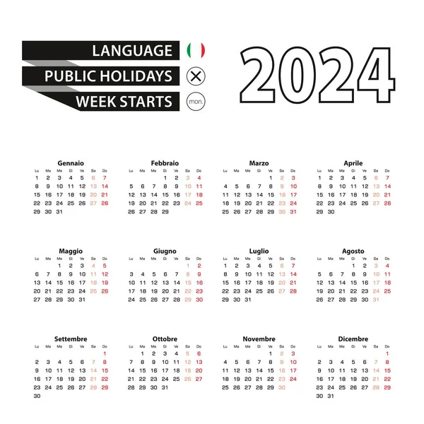 Calendario 2024 Lingua Italiana Settimana Inizia Lunedì — Vettoriale Stock