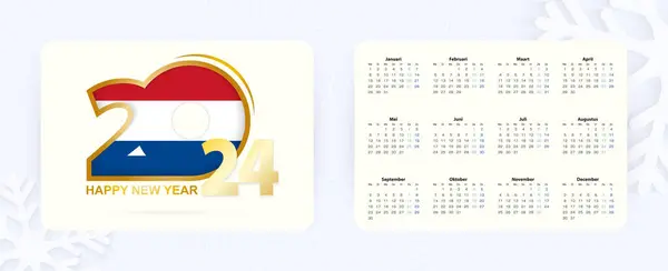 stock vector Horizontal Pocket Calendar 2024 in Dutch language. New Year 2024 icon with flag of Netherlands.