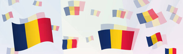 Абстрактный дизайн под флагом Чада на баннере. Абстрактный дизайн фона с национальными флагами.
