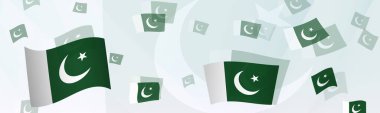 Bir afişte Pakistan bayrak temalı soyut tasarım. Ulusal bayraklı soyut arkaplan tasarımı.