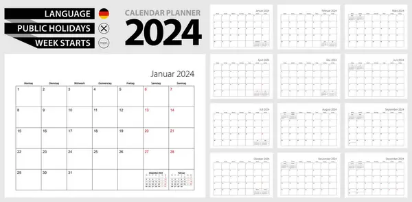 Pianificatore Calendario Tedesco 2024 Lingua Tedesca Settimana Partire Lunedì — Vettoriale Stock