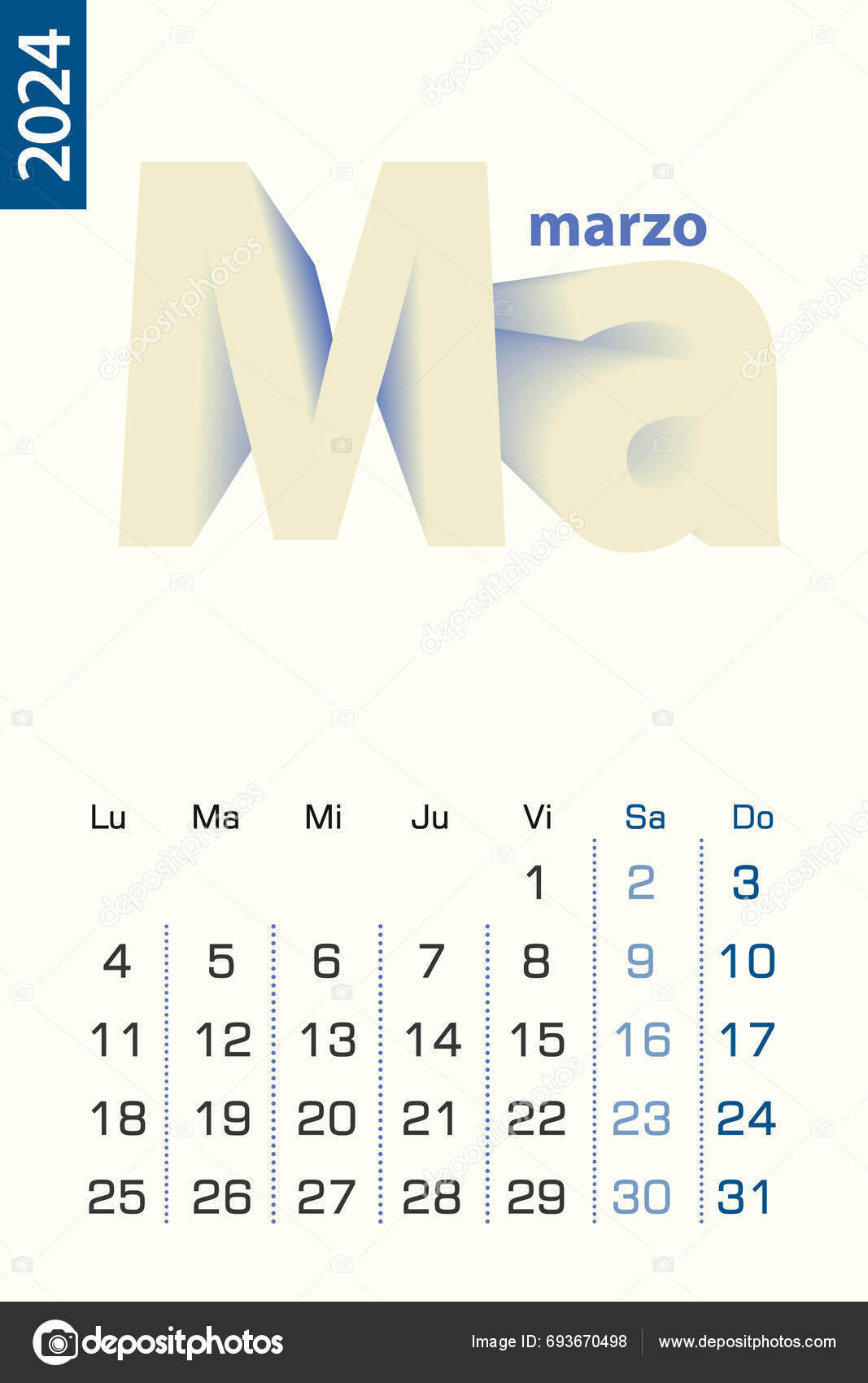 Minimalist Calendar Template March 2025 Vector Calendar Spanish