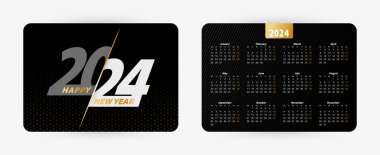 Siyah yatay cep takvimi 2024, hafta pazartesi başlıyor.