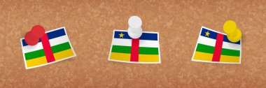 Orta Afrika Cumhuriyeti bayrağı mantar panoya asıldı, Orta Afrika Cumhuriyeti bayrağının üç versiyonu.