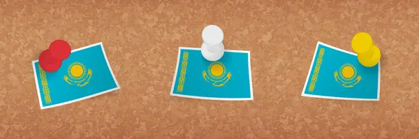Kazakhstan Flag Pinned Cork Board Three Versions Kazakhstan Flag — Stock Vector