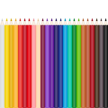 Beyaz arka planda arka arkaya renkli kalemler. Tasarımınız için vektör illüstrasyonu.