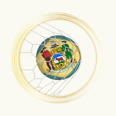 Delaware gol atıyor, futbol kalesinde Delaware topunun resmedildiği soyut futbol sembolü.