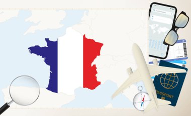 Fransa haritası ve bayrağı, Fransa 'nın detaylı haritasında bayraklı kargo uçağı.