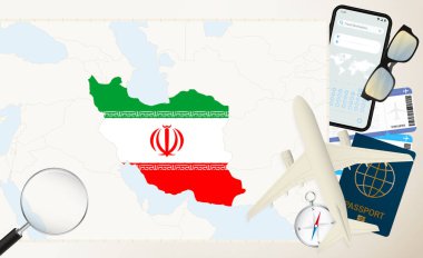 İran haritası ve bayrağı, İran haritasında işaretli kargo uçağı.