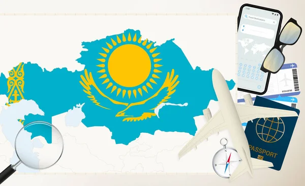 Kazakhstan Map Flag Cargo Plane Detailed Map Kazakhstan Flag — Stock Vector