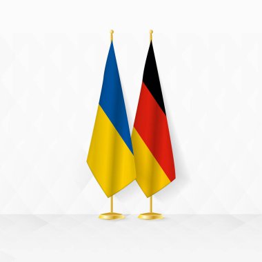 Ukrayna ve Almanya bayrak standında, diplomasi illüstrasyonları ve Ukrayna ile Almanya arasındaki diğer toplantılar.