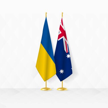 Ukraine and Australia flags on flag stand, illustration for diplomacy and other meeting between Ukraine and Australia. clipart