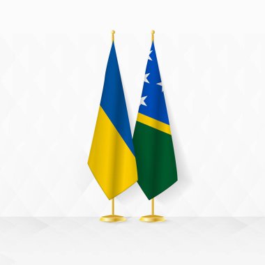 Ukraine and Solomon Islands flags on flag stand, illustration for diplomacy and other meeting between Ukraine and Solomon Islands. clipart