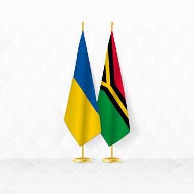Ukraine and Vanuatu flags on flag stand, illustration for diplomacy and other meeting between Ukraine and Vanuatu. clipart