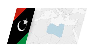 Libya haritası sol tarafında Libya bayrağı bulunan modern tarzda.