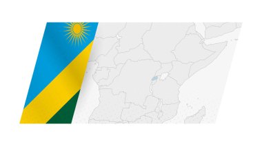 Rwanda map in modern style with flag of Rwanda on left side. clipart