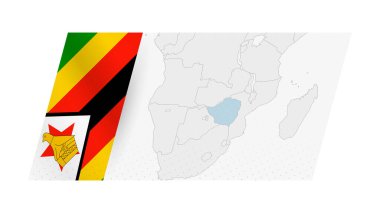 Zimbabwe map in modern style with flag of Zimbabwe on left side. clipart