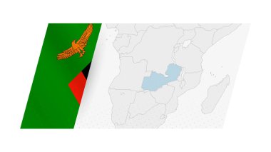 Zambia map in modern style with flag of Zambia on left side. clipart