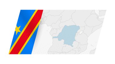 DR Congo map in modern style with flag of DR Congo on left side. clipart