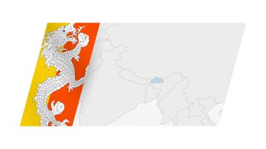 Bhutan haritası sol tarafında Butan bayrağı olan modern tarzda.